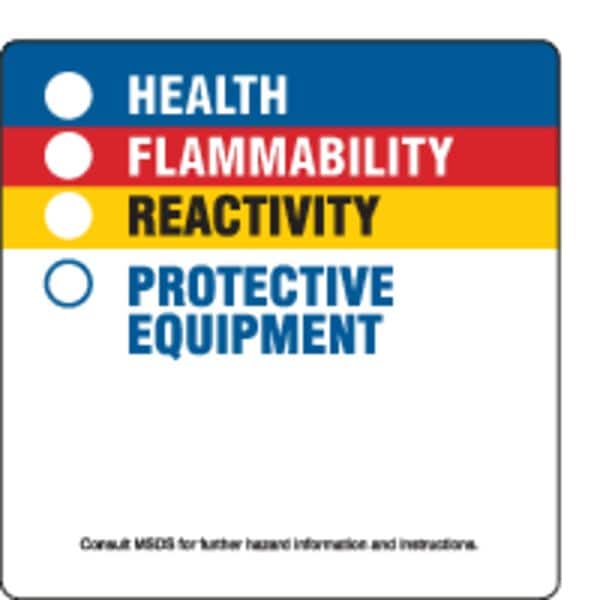Brady Label, Health, Flammability, Reactivity, Protective Equipment, Polystyrene, 3 7/8 in W, 3 7/8 in H - 99185
