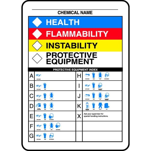 Accuform Chemical Label, Chemical Name, Health, Flammability, Reactivity, Protective Equipment, Plastic - ZFD841VP