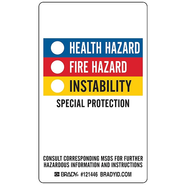 Brady Label, Hazardous, Write on, Vinyl, 3 in W, 5 in H - 121446