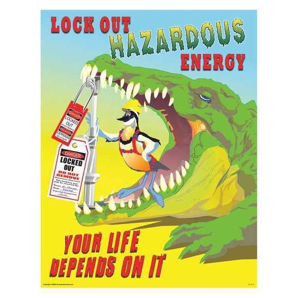 Mancomm Safety Poster, Lockout/Tagout, Paper, 16 in W, 12 in H - 31P-021-02