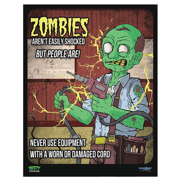 Mancomm Safety Poster, Zombies Get Shocked, Paper, 16 in W, 12 in H - 31P-101-02