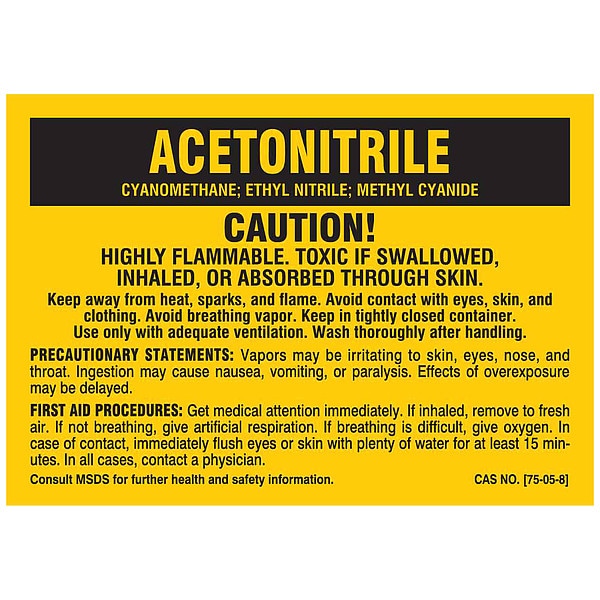 Brady Label, ACETONITRILE, Polyester, 5 in W, 3 1/2 in H - 8181QLS