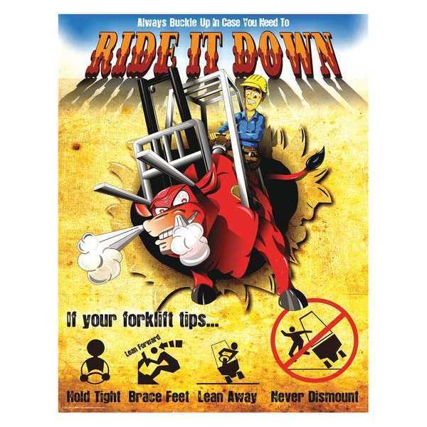 Mancomm Safety Poster, Forklift - Ride it down, Paper, 16 in W, 12 in H - 31P-019-02