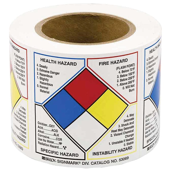 Brady Label, Health Hazard Fire Hazard Specific Hazard, Paper, 4 in W, 4 in H - 53069