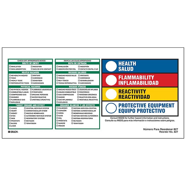 Brady Label, HMIG Reactivity, Paper, 8 in W, 4 in H - 827LS