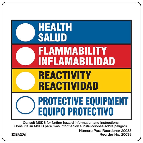 Brady Label, HMIG, Polystyrene, 3 7/8 in W, 3 7/8 in H - 20038LS