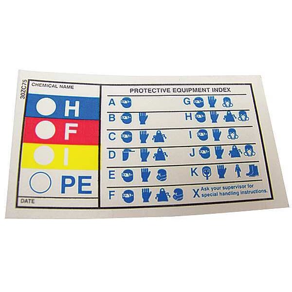 Badger Tag & Label Label, Chemical Name Date Protective Equipment Index, Polypropylene, 3 1/2 in W, 2 in H - 105