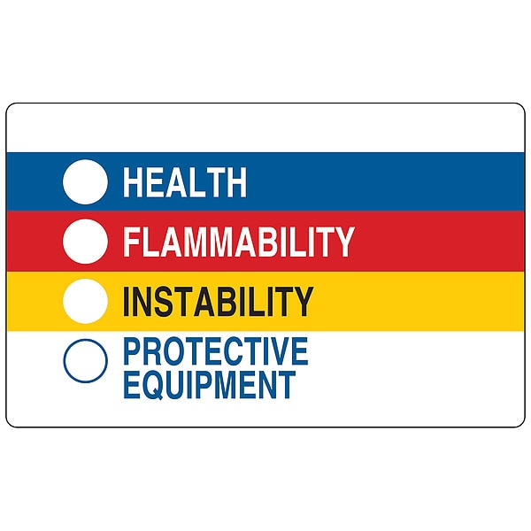 Brady Label, Health, Flammability, Instability, Protective Equipment, Paper, 3 in W, 1 7/8 in H - 60320