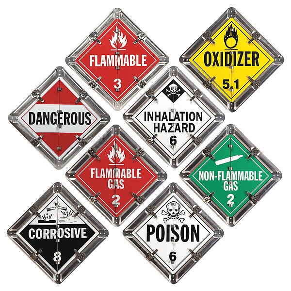 Jj Keller DOT Container Placard, Various DOT Classes, Aluminum, 14" W x 1/2" H - 3659