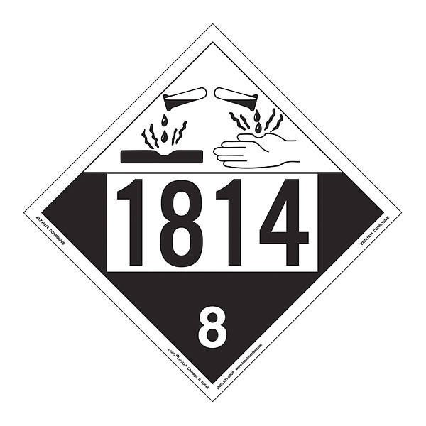 Labelmaster Corrosive Placard, UN 1814, PK25 - ZEZ41814