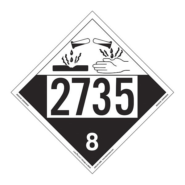 Labelmaster Corrosive Placard, UN 2735, PK25 - ZEZ42735
