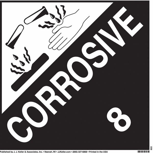 Jj Keller DOT Container Placard, Corrosive, Tagboard, 10-3/4" W x 10-3/4" H - 819