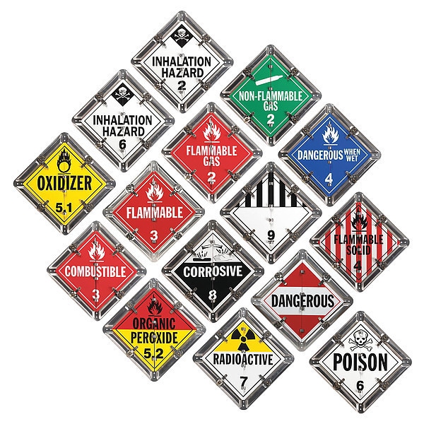 Jj Keller DOT Container Placard, Various DOT Classes, Aluminum, 14" W x 14" H - 13069