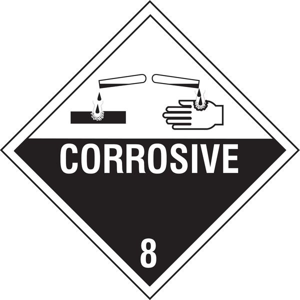 Stranco DOT Container Placard, Corrosive, Self-Adhesive Vinyl, 10-4/5" W x 10-4/5" H, 10 PK - DOTP-0053-V10
