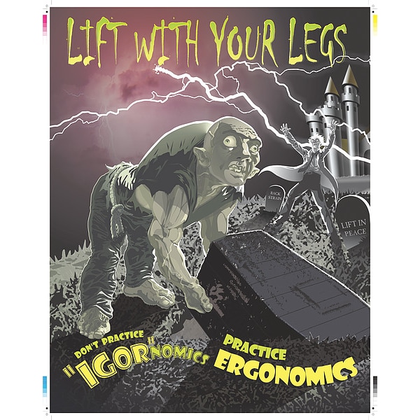 Mancomm Safety Poster, Proper Lifting, Paper, 16 in W, 12 in H - 31P-005-E2