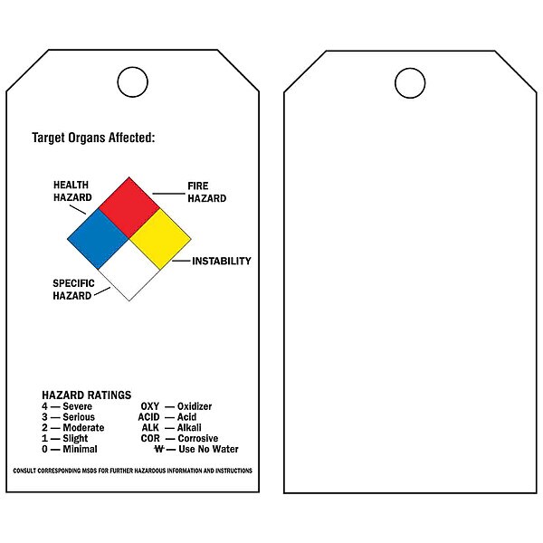 Brady Tag, Chemical Hazard, Polyester, 3 in W, 5 3/4 in H - 99103