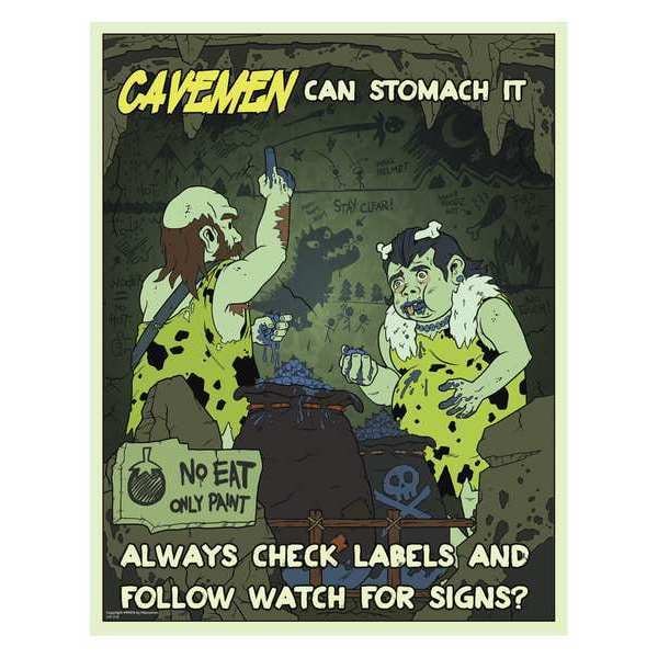 Mancomm Safety Poster, Caveman Confined Spaces, Paper, 27 in W, 21 in H - 31P-616-02