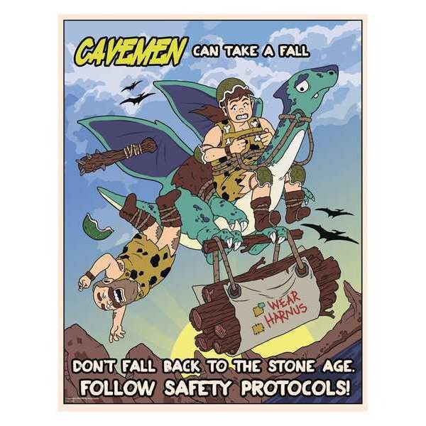 Mancomm Safety Poster, Caveman Fire Safety, Paper, 27 in W, 21 in H - 31P-621-02