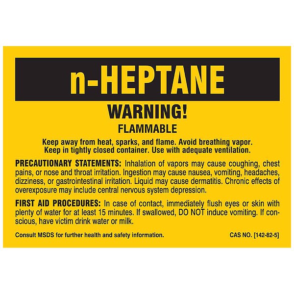 Brady Label, n-HEPTANE, Polyester, 5 in W, 3 1/2 in H - 7269QLS