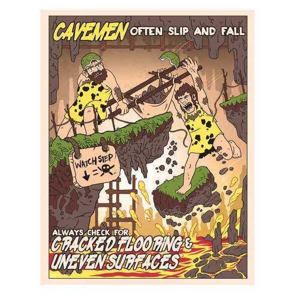 Mancomm Safety Poster, Caveman Surfaces, Paper, 16 in W, 12 in H - 31P-699-01