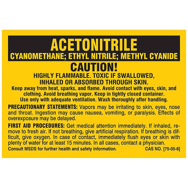 Brady Label, ACETONITRILE, Polyester, 2 7/8 in W, 2 in H - 8181PLS