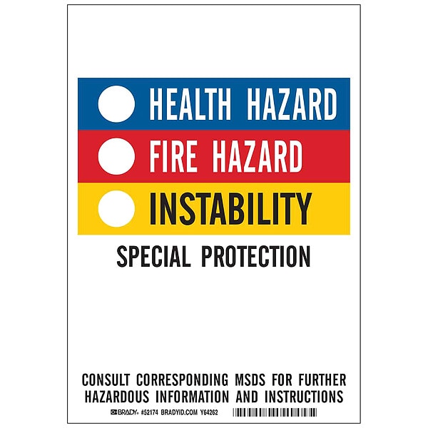 Brady Label, Health Hazard Fire Hazard Instability, Paper, 10 in W, 7 1/2 in H - 52174