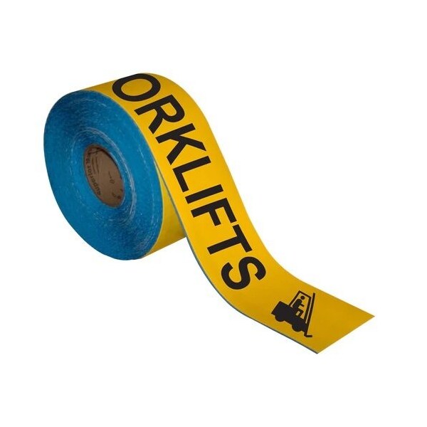 Superior Mark Floor Marking Message Tape, 4in x 100Ft , WATCH OUT FOR FORKLIFTS - IN-40-736I