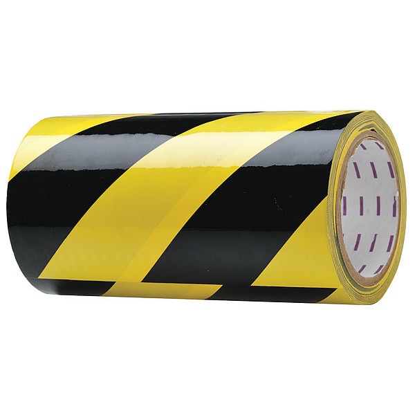 Zoro Select Floor Marking Tape, vinyl, Striped, Black, Yellow, 8 in W., 7 mil Thickness - 9JWU4