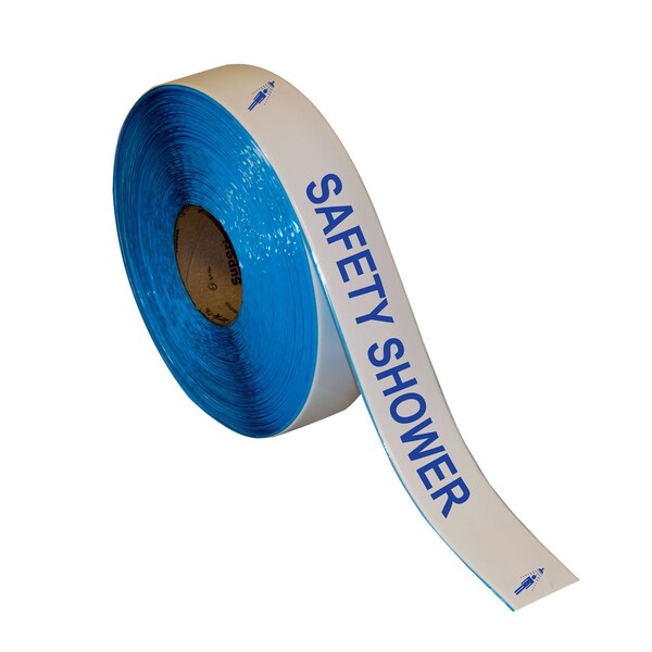 Superior Mark Floor Marking Message Tape, 2in x 100Ft , SAFETY SHOWER KEEP CLEAR - IN-40-721I
