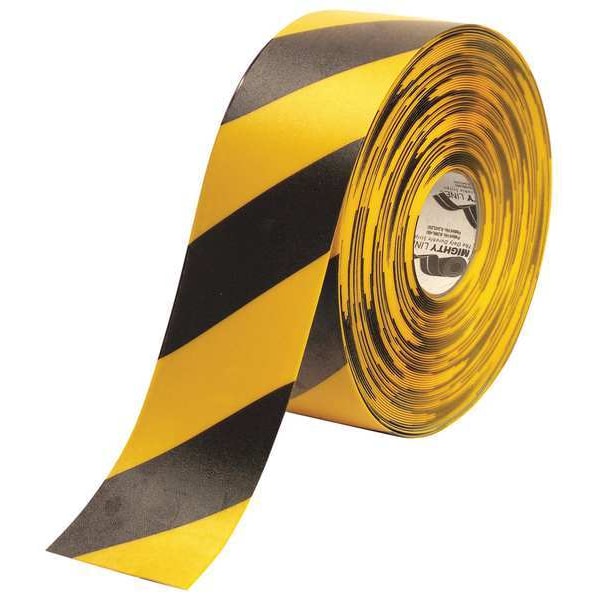 Mighty Line Floor Marking Tape, Rubber, No Legend, Black, Yellow, 4 in W. - 4RYCHV