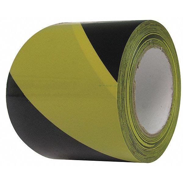 Condor Floor Marking Tape, vinyl, Striped, Black, Yellow, 3 in W., 8 mil Thickness - 3UAY3