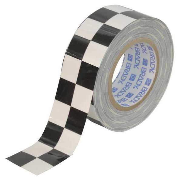 Brady Floor Marking Tape, Polyester, No Legend, Black, White, 2 in W., 8 mil Thickness - 121913