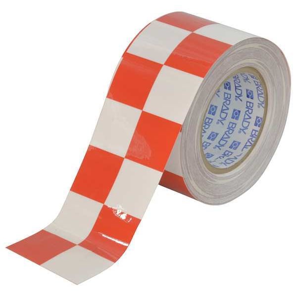 Brady Floor Marking Tape, Polyester, Checkered, Red, White, 3 in W., 8 mil Thickness - 121917