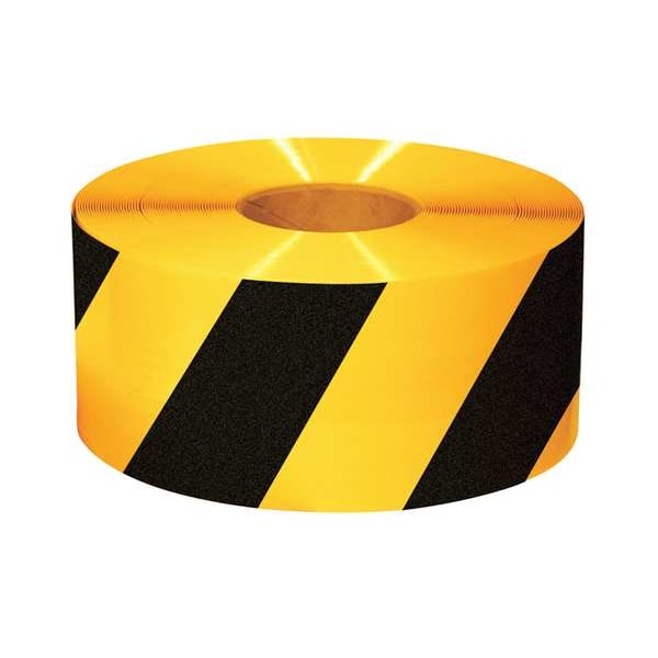 Mighty Line Floor Marking Tape, Rubber, No Legend, Black, Yellow, 6 in W. - 6RYCHV