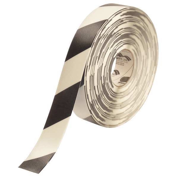 Mighty Line Floor Marking Tape, Rubber, No Legend, Black, White, 2 in W. - 2RWCHV