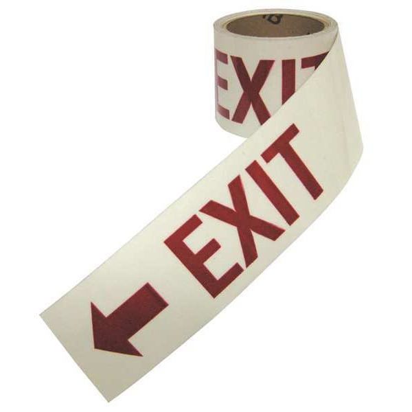 Zoro Select Floor Marking Tape, vinyl, Exit with Left Arrow, White, 3 in W., 10 mil Thickness - 3TZT2
