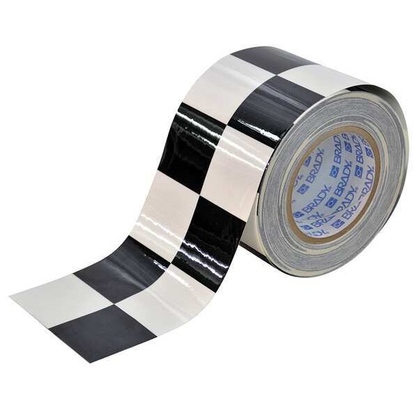Brady Floor Marking Tape, Polyester, No Legend, Black, White, 4 in W., 8 mil Thickness - 121915