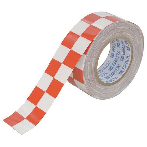 Brady Floor Marking Tape, Polyester, No Legend, Red, White, 2 in W., 8 mil Thickness - 121916