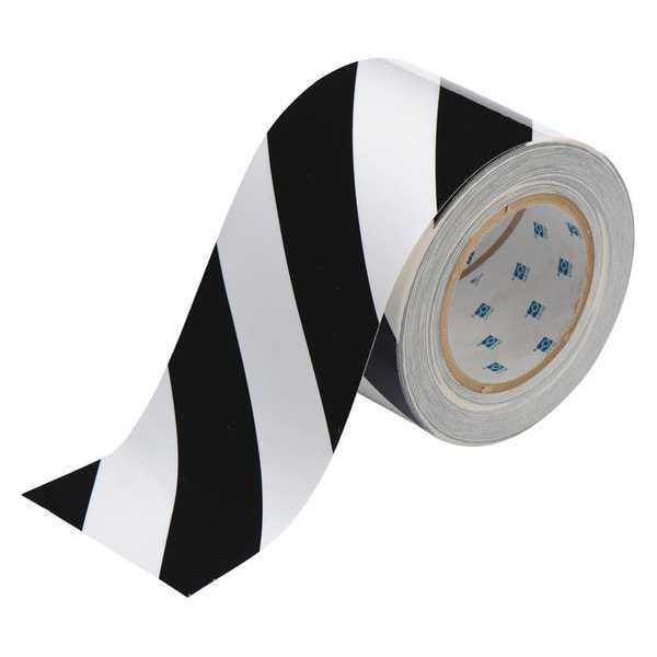 Brady Floor Marking Tape, Polyester, No Legend, Black, White, 4 in W., 8 mil Thickness - 104379