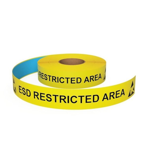 Ergomat 4inDurastripe In-Line Printing Yellow ESD, Type I: Yellow, ESD RESTRICTED AREA w/ 4 pictograms - DSIL450Y-ESD-TYPEI