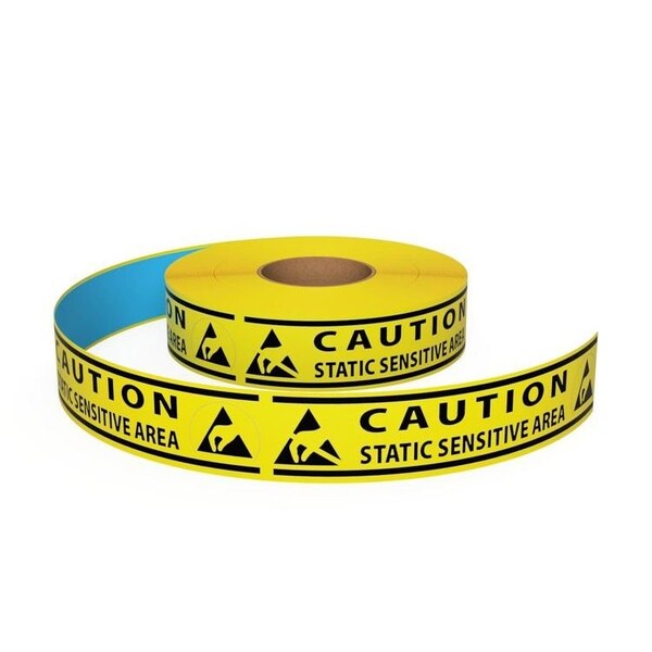 Ergomat 2inDurastripe In-Line Printing Yellow ESD, Type M: Yellow: CAUTION Static Sensitive Area - DSIL250Y-ESD-TYPEM