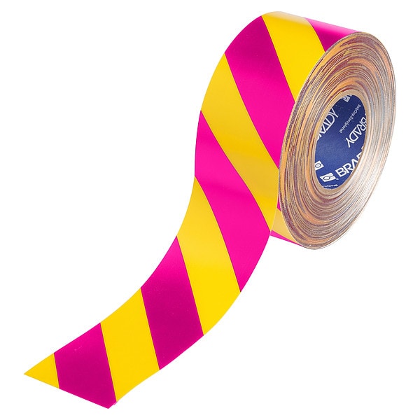 Brady Floor Marking Tape, Pink/Ylw, 3"W, 100ft - 177088