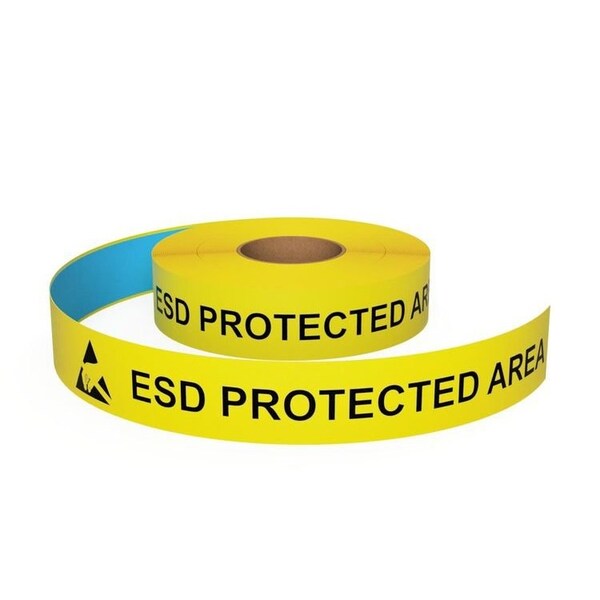 Ergomat 2inDurastripe In-Line Printing Yellow ESD, Type G: Yellow: ESD PROTECTED AREA w/pictogram - DSIL250Y-ESD-TYPEG