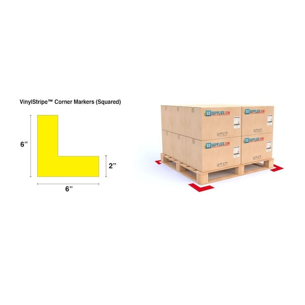 5S Supplies 5S Corner Markers, 2 in W., 6 in L., 0.003 in Thickness, 25 PK - VSC-SQUARE-YELLOW