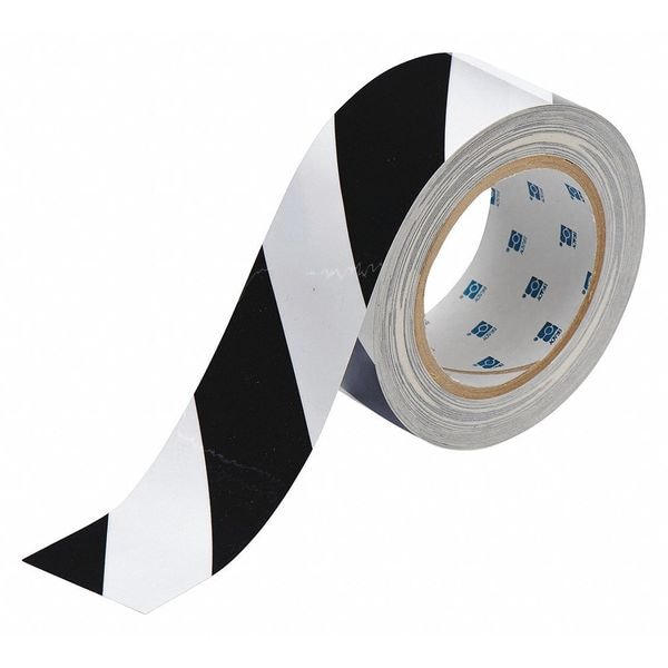 Brady Floor Marking Tape, Polyester, No Legend, Black, White, 2 in W., 8 mil Thickness - 104319