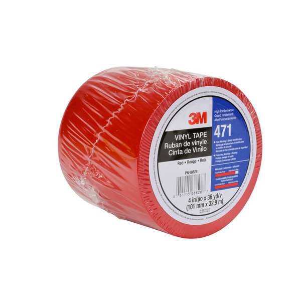 3M Floor Marking Tape, vinyl, No Legend, Red, 4 in W., 5.2 mil Thickness - 471