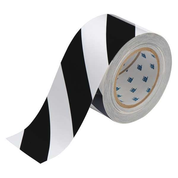 Brady Floor Marking Tape, Polyester, Striped, Black, White, 3 in W., 8 mil Thickness - 104349