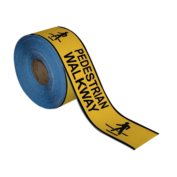 Superior Mark Floor Marking Message Tape, 4in x 100Ft , PEDESTRIAN WALKWAY - IN-50-627I
