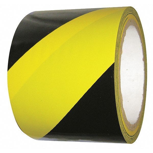 Condor Floor Marking Tape, vinyl, No Legend, Black, Yellow, 3 in W., 6 mil Thickness - 55303