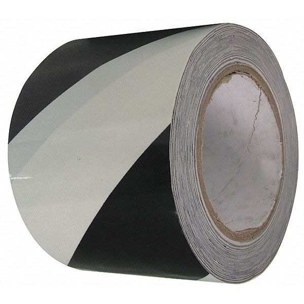 Condor Floor Marking Tape, vinyl, Striped, Black, White, 3 in W., 8 mil Thickness - 3JXX8